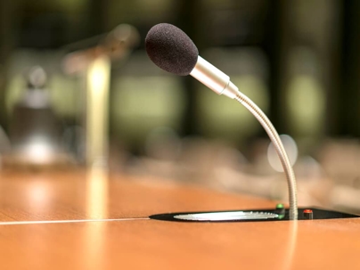 a microphone attached to a table